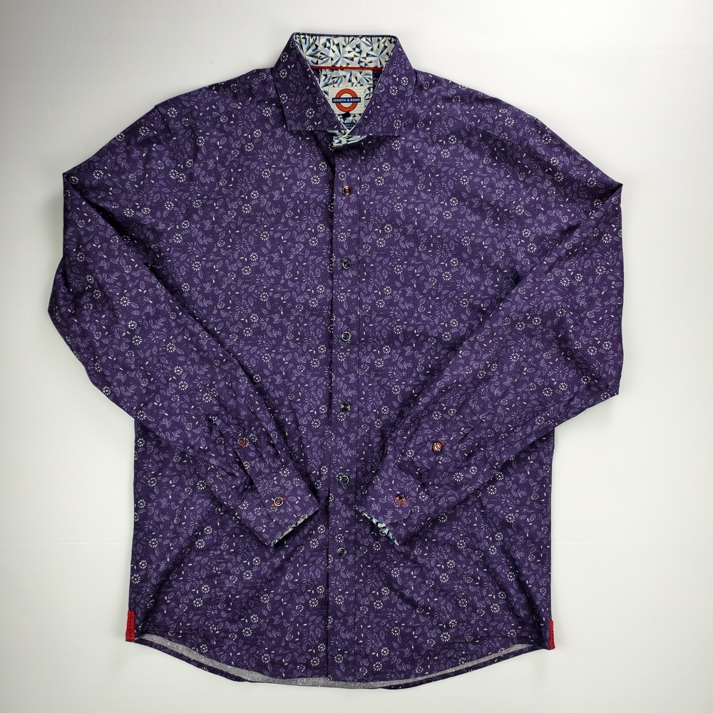 Jermyn & Bond Modern Fit Purple Floral Print Shirt Men M  Unique Long Sleeves